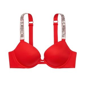 Victoria’s Secret Shine Strap Push-Up Bra, 32C, Lipstick Red